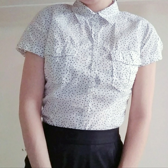 Oodji Tops - Oodji White polkadot button down